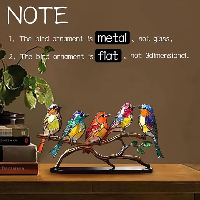 5 Birds on a Branch, Metal Desktop Decorations, Home Bird Decorations for Office, Window, Aviary, Garden, Gifts for Bird Lovers, Boxed Set.