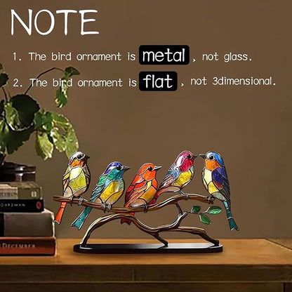 5 Birds on a Branch, Metal Desktop Decorations, Home Bird Decorations for Office, Window, Aviary, Garden, Gifts for Bird Lovers, Boxed Set.