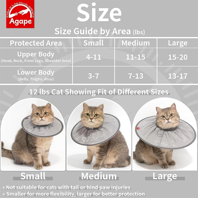 Agape Comfortable Cat Cone, Lightweight Cat Cone Collar Soft, Recovery Collar for Cats After Surgery to Stop Licking &amp; Scratching, Protective E Collar for Small, Medium, and Large Cats for Wound Care