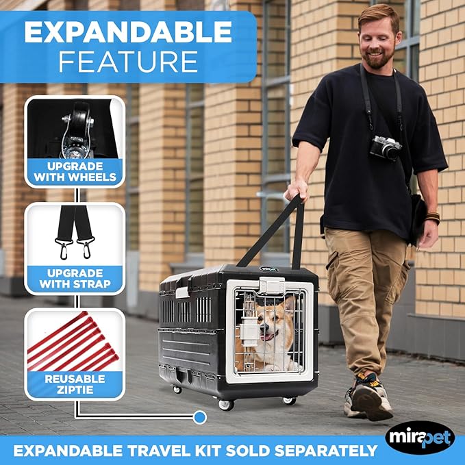 USA Pet Carrier &amp; Crate 26" - Premium Collapsible Design for Medium Cats and Dogs - Portable Kennel for Indoor/Outdoor Use - 360-Degree Ventilation &amp; Hard Plastic Wall Protection