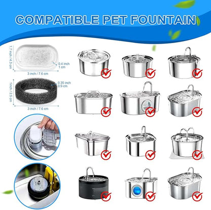 Cat Water Fountain Filters, 20Pack Cat Fountain Replacement Filters for Stainless Steel 108oz/3.2L&amp; 67oz/2L adjustable Water Flow Pet Water Fountain,Dog Water Fountain Filters（10 Filters&amp; 10 Sponges)