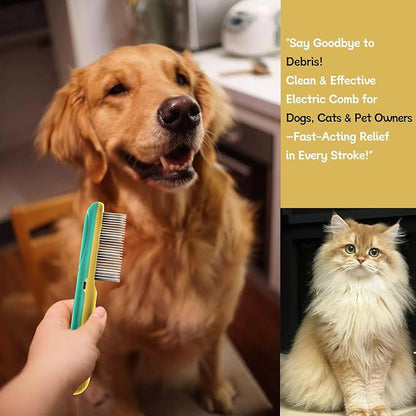 Premium Flea Comb for Dogs &amp; Cats with Long Hair - 3-Row Stainless Steel Detection Tool with Manual Cleaning Brush | Electric Negative Ion Grooming Comb for Shaggy Dogs, Cats and Long-haired Animals
