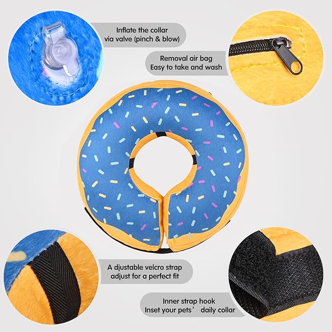 Katoggy Inflatable Dog Cone Collar for Post-Surgery Dogs &amp; Cats, Soft Adjustable Blow-Up Donut E-Collar for Small, Medium &amp; Large Pets