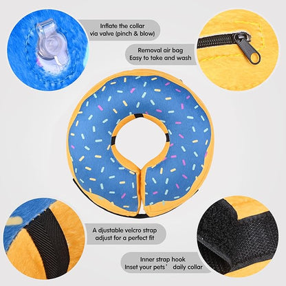 Katoggy Inflatable Dog Cone Collar for Post-Surgery Dogs &amp; Cats, Soft Adjustable Blow-Up Donut E-Collar for Small, Medium &amp; Large Pets