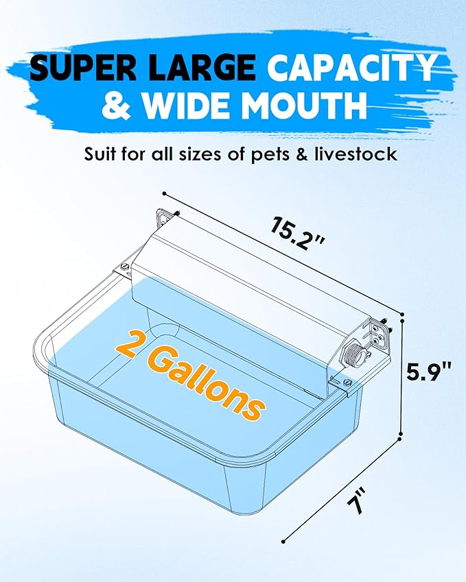 Automatic Dog Water Dispenser, 2 Gallons 304 Stainless Steel Dog Water Bowl for Indoor/Outdoor, Large Water Bowl for Pets &amp; Livestock, Anti Tip, Wide Mouth, Water Auto Fill, Fit GHT 3/4" Faucet