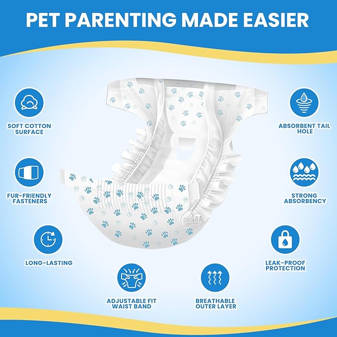 IMMCUTE Female Dog Diapers 30 Count,Super Absorbent Disposable Dog Diapers Female with Flash Dry &amp; Leakproof, Doggie Diapers for Heat Cycle,Excitable Urination (X-Small)