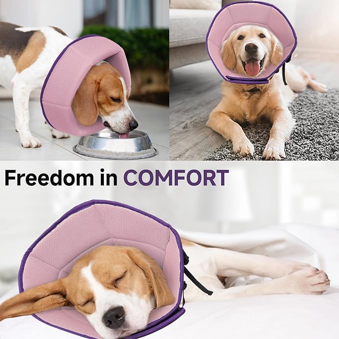 Dog Cone Collar S, Soft Cones for Large Medium Small Dogs,Adjustable Dog Cone Alternative to Stop Licking, Comfy Elizabethan Collar for After Surgery Wound Healing &amp; Hot Spots Purple