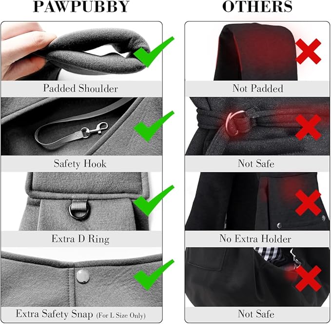 Dog &amp; Cat Carrier Sling, Adjustable Soft Padded Shoulder Puppy Carrier, Hands-Free Dog Carrier Bag with Double Safety Buckles Premium Material for Outdoor Travel (Dark Gray, L)