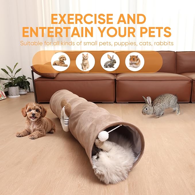 Collapsible Cat Tunnel Straight Tube for Indoor Cats &amp; Kittens Large Foldable Play Cave Toy with Hanging Ball &amp; Peek Hole,Ideal for Rabbits, Ferrets, Puppies &amp; Small Pets