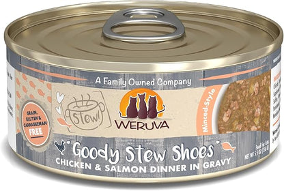 Weruva Classic Cat Stews!, Goody Stew Shoes with Chicken &amp; Salmon in Gravy, 5.5oz Can (Pack of 8)