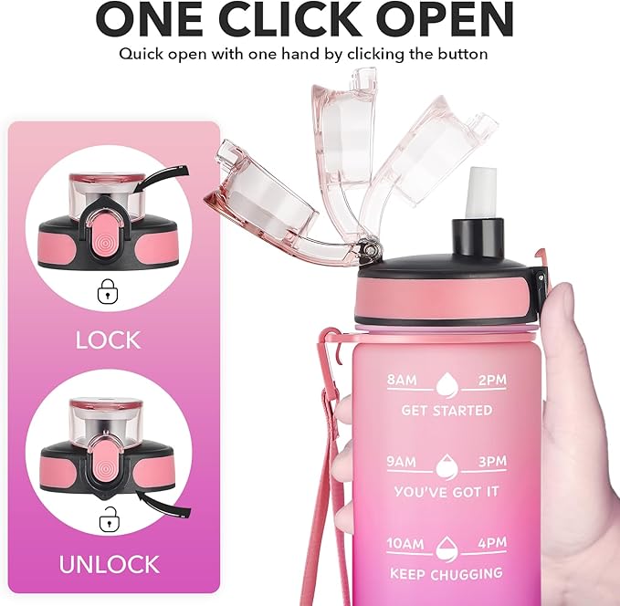 Enerbone Water Bottle, Leakproof BPA &amp; Toxic Free, Motivational Water Bottle with Times to Drink and Straw, Fitness Sports Water Bottle with Strap for Office, Gym, Outdoor Sports