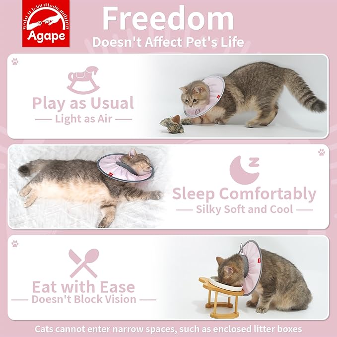 Agape Comfortable Cat Cone, Lightweight Recovery Cone Soft, Stop Licking &amp; Scratching, E Collar for Small, Medium &amp; Large Cats, Wound Care