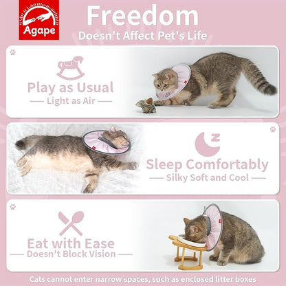 Agape Comfortable Cat Cone, Lightweight Recovery Cone Soft, Stop Licking &amp; Scratching, E Collar for Small, Medium &amp; Large Cats, Wound Care