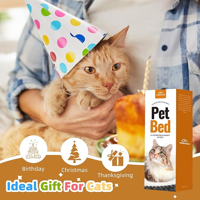 Cat Bed, 20In Dog Beds for Small Dogs, Calming Cat &amp; Dog Beds for Indoor Pets, Pet Beds Comfortable Donut Round Ultra Soft (Camel, 23" L x 23" W x 6.5" Th)