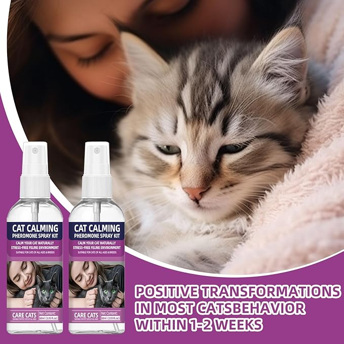 Cat Calming Pheromone Spray Kit Feline Calm Pheromones Vet Recommended Drug-Free Anxiety Relief for Multi-Cat Homes,Stops Scratching &amp; Urine Marking,60-Day Supply | Drug-Free (2 * 60 mL)