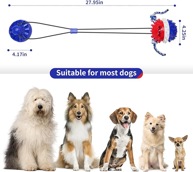 Interactive Dog Toys - Aggressive Chewer Suction Cup Tug of War, Indestructible Puzzle Toys &amp; Treat Dispensing Ball for Dog Enrichment