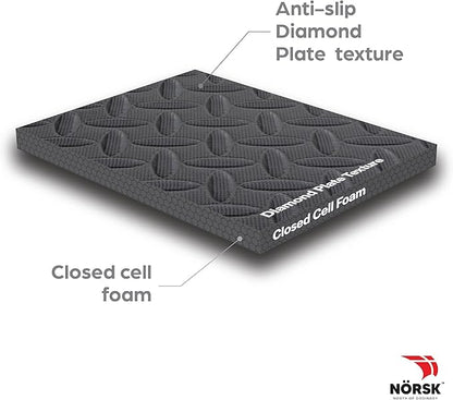 Norsk Foam Floor Gym Mats with Interlocking Tiles, .47" Thick, 24"x24",6-Pack, 24 Square Feet, Diamond Plate Design, Grey