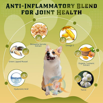 Glucosamine for Dogs, Hip and Joint Supplement for Dogs with Chicken Flavor, Anti Inflammatory, Dog&