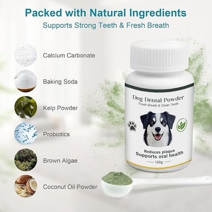 Dog Teeth Cleaning Powder 100g Fights Plaque &amp; Tartar Freshens Breath All-Natural Ingredients for Dogs of All Breeds and Ages Easy to Use Dog Dental Powder