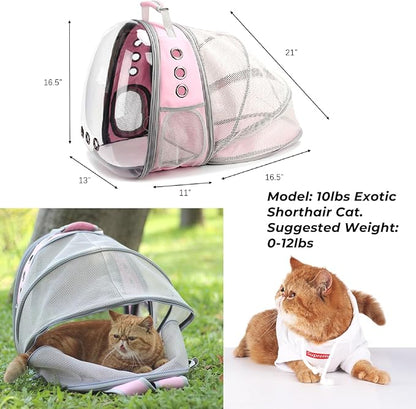 Lollimeow Cat Carrier Backpack, Bubble Expandable Backpack Carrier, Pets and Small Dogs,Airline-Approved, Designed for Travel, Hiking, Walking &amp; Outdoor Use (Back Expandable-Pink)