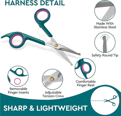 Professional Dog and Cat Grooming Scissors, Pet Grooming Shears, Sharp Stainless Steel Blade With Round Tips - Safety Fur Trimming for Dogs, Cats (Set of 2)