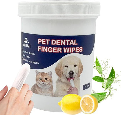 Dog Dental Wipes – Pet Teeth Cleaning Finger Pads for Dogs &amp; Cats, 50 Count – Remove Plaque &amp; Tartar, Freshen Breath, Easy Oral Care, Tea Polyphenol Formula