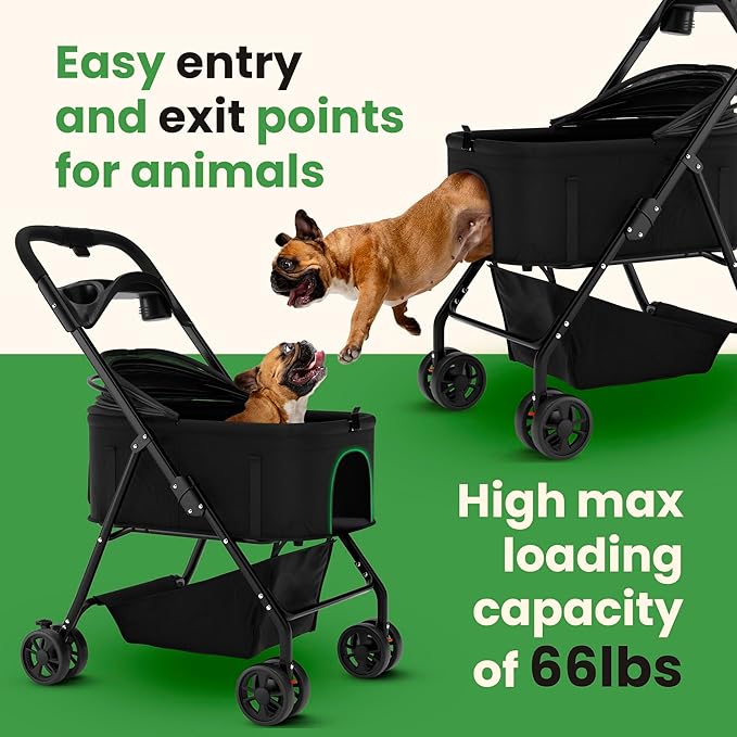 Pet Stroller 3 in 1 Foldable Dog Stroller, Cat Strollers, Foldable pet Strollers &amp; Cat Carrier, Pet Carrier, Lightweight with Cup Holder, Waterproof Max Load 66 lbs, Breathable Mesh Canopy