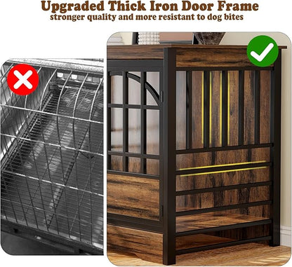 COZPAW 52 Inch Dog Crate Furniture, Extra Large Dog Kennel Indoor for XLarge Breed, Heavy Duty Dog Cage with Double Elegant Arched Doors, Decorate as TV Stand &amp; End Table-Retro Brown