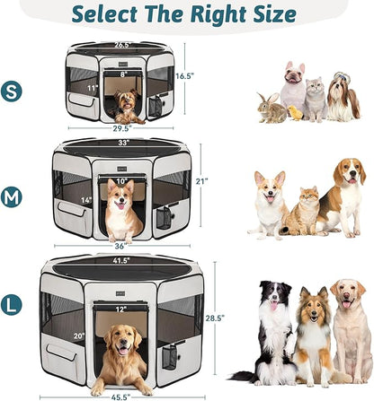 PETSFIT Portable Dog Playpen,36" Dog Play Pen Indoors with Removable Waterproof Mat &amp; Zippered Roof | RV, Camping, Travel Dog Pen | Whelping &amp; Cat Observation Space(36" L x 36" W x 21" H)