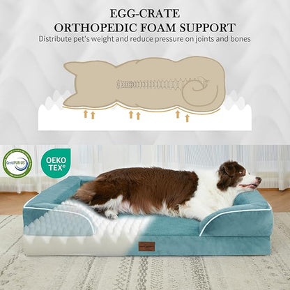 Comfort Expression Large Dog Beds Waterproof Orthopedic Foam Dog Sofa Beds Comfy Pet Bed with Washable Removable Cover &amp; Non-Slip Bottom(Large,Washed Blue)