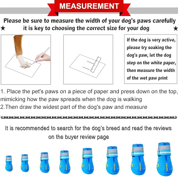 QUMY Dog Shoes for Large Dogs, Medium Dog Boots &amp; Paw Protectors for Winter Snowy Day, Summer Hot Pavement, Waterproof in Rainy Weather, Outdoor Walking, Indoor Hardfloors Anti Slip Sole Blue 7