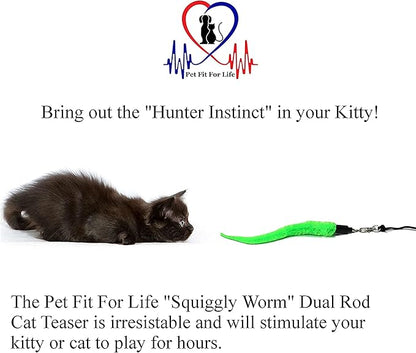Pet Fit For Life Cat Wand Toy: 5-Piece Worm Teaser &amp; Exerciser - Durable Flirt Pole/Cat Teaser Toy – Interactive Fun for Feline Fitness
