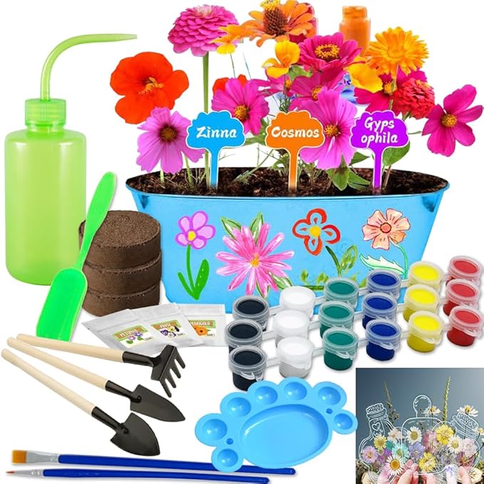 IELEK Paint &amp; Plant Growing Flower Garden Kit for Kids - Arts and Crafts Gardening Set Easter Gifts Kit for Girls &amp; Boys Ages 5, 6, 7, 8, 9, 10, 11 &amp; 12 Year Old