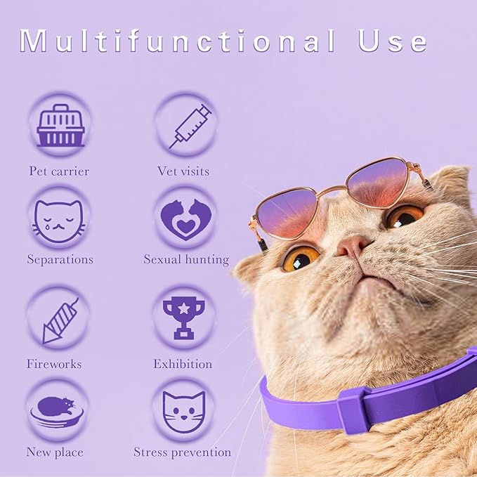 Simnice Calming Collar for Cats - 4 Pack, Cat Calming Collar, Adjustable Cat Pheromone Collars for Anxiety &amp; Stress Relief, Efficient and Comfort (Purple)