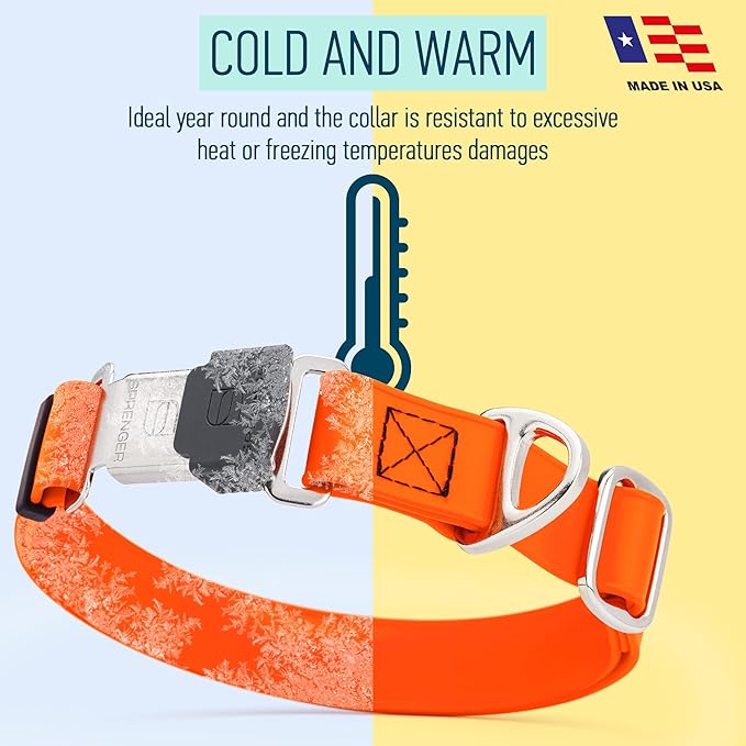Dogline Biothane Waterproof Dog Collar with Herm Sprenger Stainless Steel Quick Release Buckle – Heavy Duty Tactical Durable Collar for Dogs – Comfortable and Safe Pet Collar, W 3/4" L 12-19", Orange