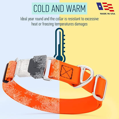 Dogline Biothane Waterproof Dog Collar with Herm Sprenger Stainless Steel Quick Release Buckle – Heavy Duty Tactical Durable Collar for Dogs – Comfortable and Safe Pet Collar, W 3/4" L 12-19", Orange