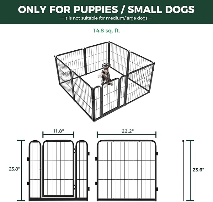 FXW Homeplus Unleashed Indoor Dog Playpen - Stress-Free and Safe Play, Heavy Duty 24 Inch 8 Wire Panels Dog Pen for Puppy and Small Dogs, Black│Patented