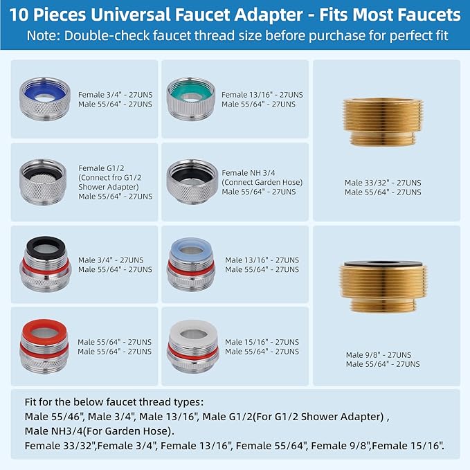 Hibbent Sink Faucet Hose Sprayer Attachment with 10 Adapters - Dual Function Handheld Bidet, Rinser &amp; Shower Head - for Feminine Hygiene, Baby Diaper Cleaning &amp; Pet Bathing