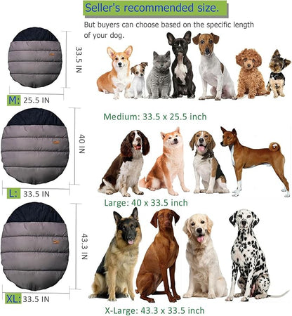 Camping Dog Sleeping Bag, Waterproof Warm Pet Bed Cave, Packable Washable Dog Bed Mat with Compression Bag