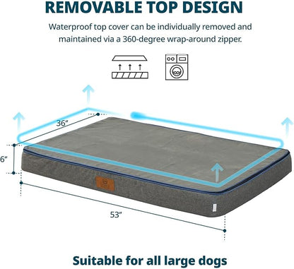 Orthopedic Memory Foam Giant Dog Bed - 6" Thick Beds for Large Sized Dog - Waterproof Removable Washable Cover &amp; Wrap-Around Zipper - Ultimate Comfort &amp; Easy Maintenance, Dark Grey