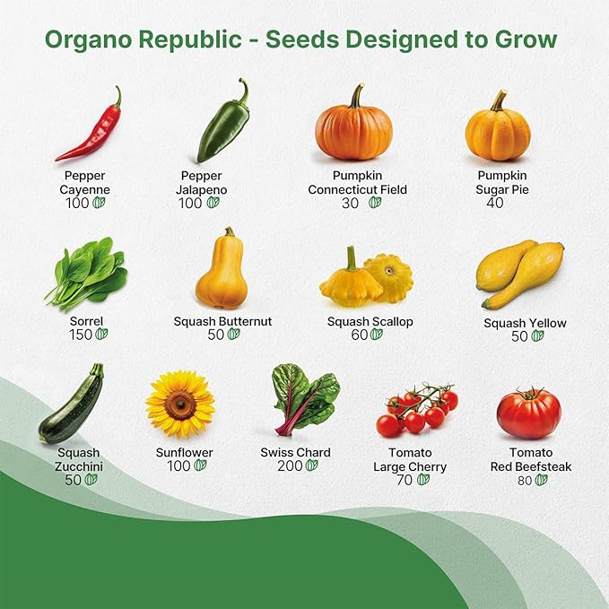 Organo Republic 25 Summer Vegetable Garden Seed Variety Pack - 6,510+ Non-GMO Heirloom Veggie &amp; Greens Seeds for Outdoors &amp; Indoor Home Garden, Including Collards, Pepper, Okra, Onion, Bean, Cucumber