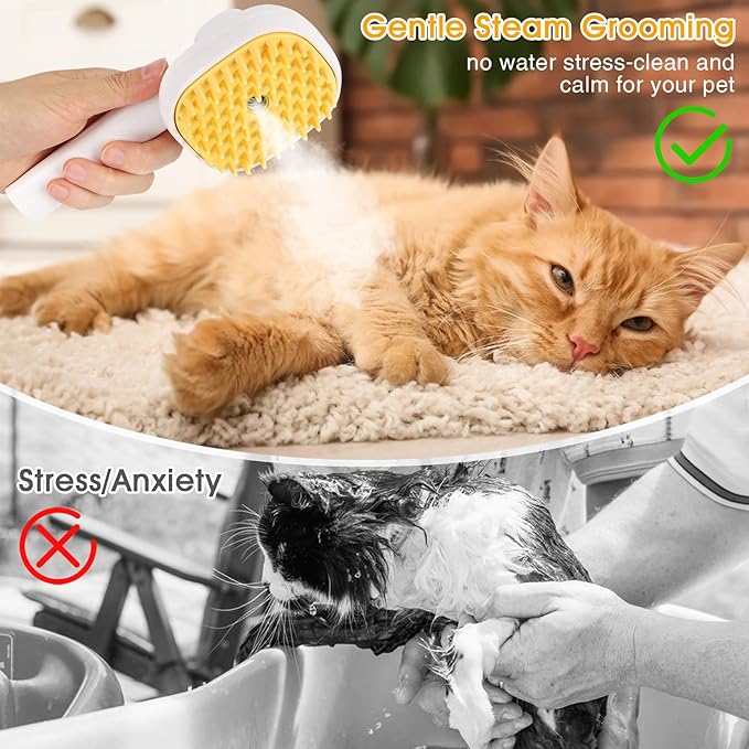 3-in-1 Cat &amp; Dog Steam Brush – USB Rechargeable Spray Grooming Comb with Silicone Teeth – Anti-Static, Shedding Control &amp; Massaging for All Hair Types Long/Short Hair Pets (Green)