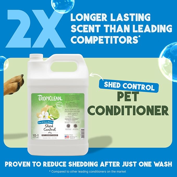TropiClean Deshedding Dog Conditioner, Professional Conditioner, Reduces Shedding &amp; Softens Coat, Puppy Safe, Lime &amp; Cocoa Butter Scent, 1 Gallon
