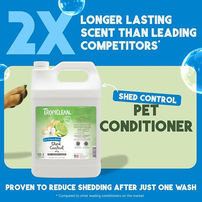 TropiClean Deshedding Dog Conditioner, Professional Conditioner, Reduces Shedding &amp; Softens Coat, Puppy Safe, Lime &amp; Cocoa Butter Scent, 1 Gallon