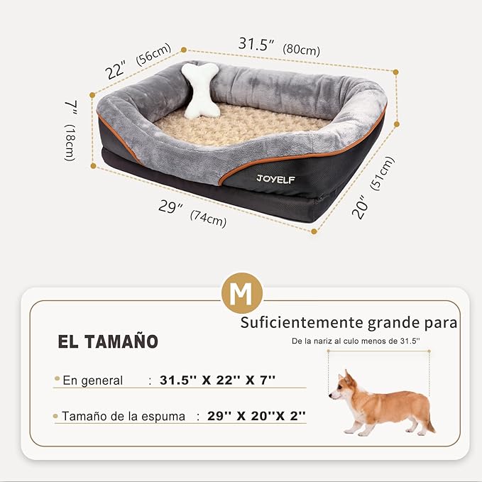 JOYELF Medium Memory Foam Dog Bed Orthopedic Dog Bed &amp; Sofa with Removable Washable Cover and Squeaker Toy as Gift