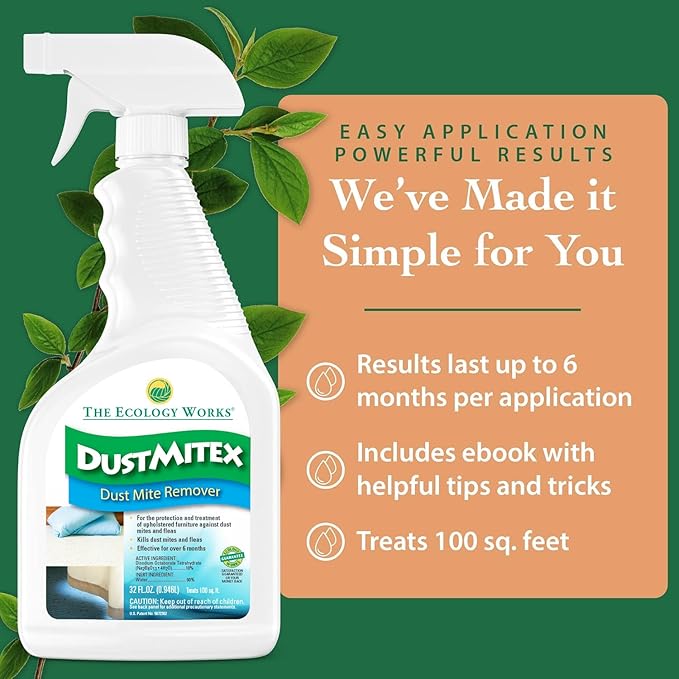 DustmiteX Dust Mite Spray - Dust Mites Remover + Flea Killer for Allergy &amp; Asthma Relief for Cleaning in Home, Bed, Pet Bedding, &amp; Furniture, Anti Allergen Dust Mites Killer