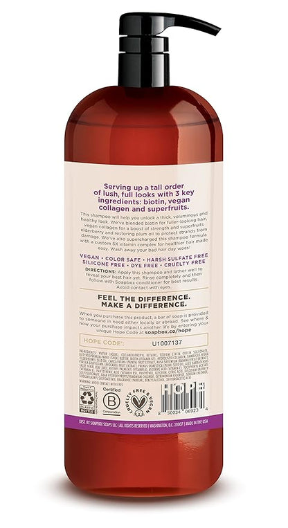 Soapbox Biotin Shampoo, Biotin &amp; Collagen Super Fruit Shampoo for Thin, Fine, Thinning Hair | Volumizing &amp; Repairing to Promote Hair Growth, Strength, Fullness, 1 Liter Pump Bottle