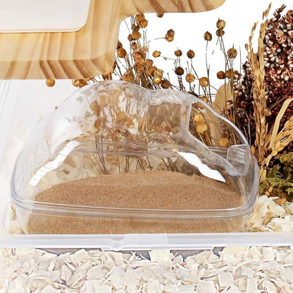 BUCATSTATE Hamster Sand Bath Container Large Hamster Toilet with Scoop Set Dust Bust Accessories for Small Animals (Transparent, Medium)