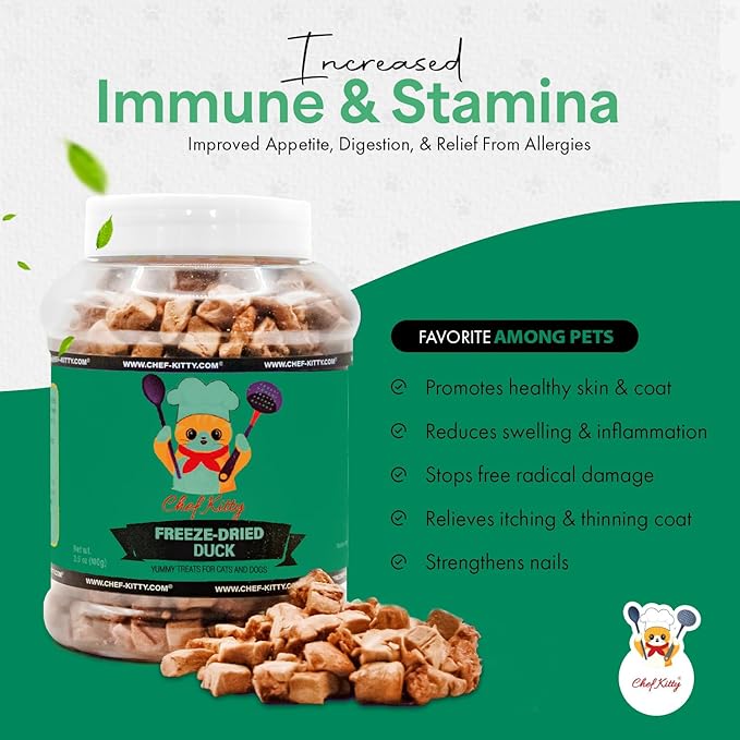 Freeze-Dried Duck Treats for Cats &amp; Dogs – 100% Human Grade, Single Ingredient, High-Protein, Healthy Snack – No Additives or Preservatives – 3.0oz - Inspected &amp; Tested in USA