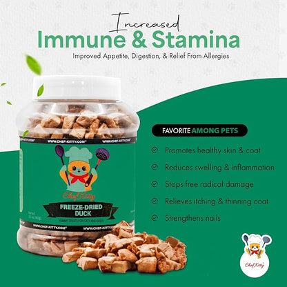 Freeze-Dried Duck Treats for Cats &amp; Dogs – 100% Human Grade, Single Ingredient, High-Protein, Healthy Snack – No Additives or Preservatives – 3.0oz - Inspected &amp; Tested in USA